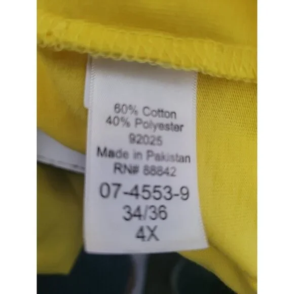 Woman Within Top Plus Size 4X Yellow White Piping Cap Sleeve Top Casual Beachy - Picture 4 of 5